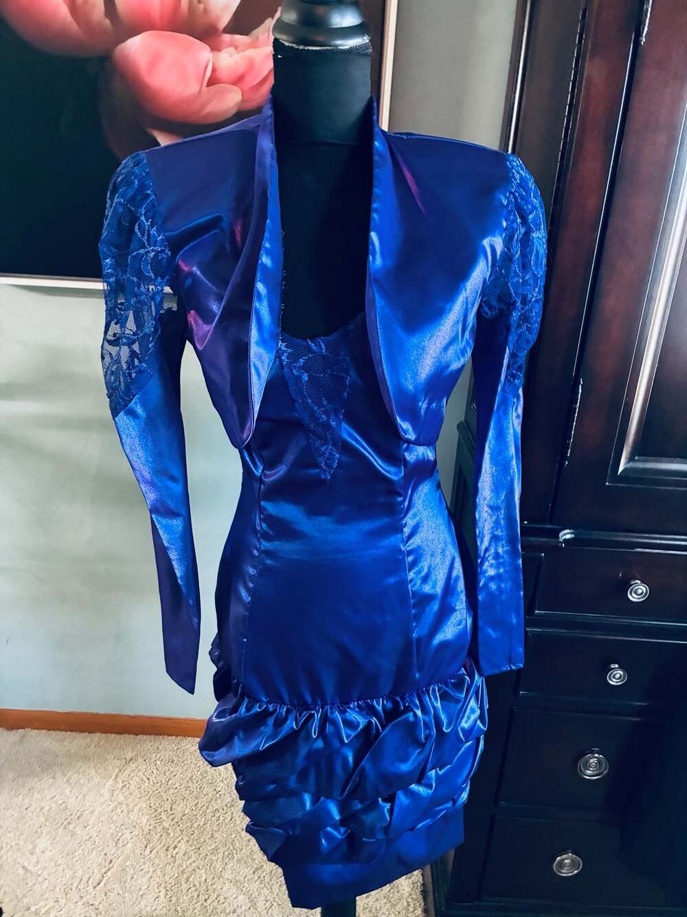 Vtg Zum Zum Strapless Purple Satin Ruffle Mini Dress Sz 7-8 A657
